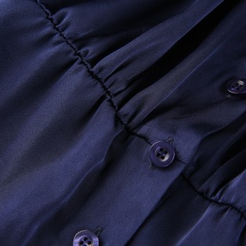 Solid Satin Shirt Dress Elegant Fashion Office Ladies Turn-Down Collar Long Sleeve Mini Dress Blue